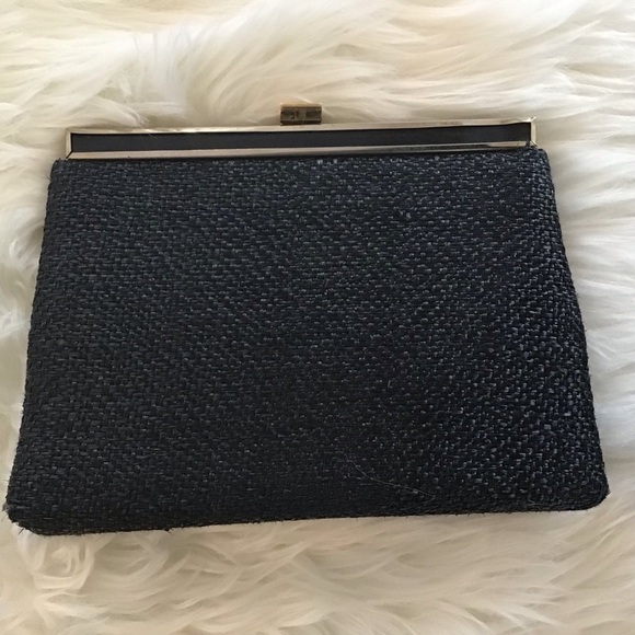 Vintage Andé evening bag/ clutch with gold trim and clasp, patent leather handle